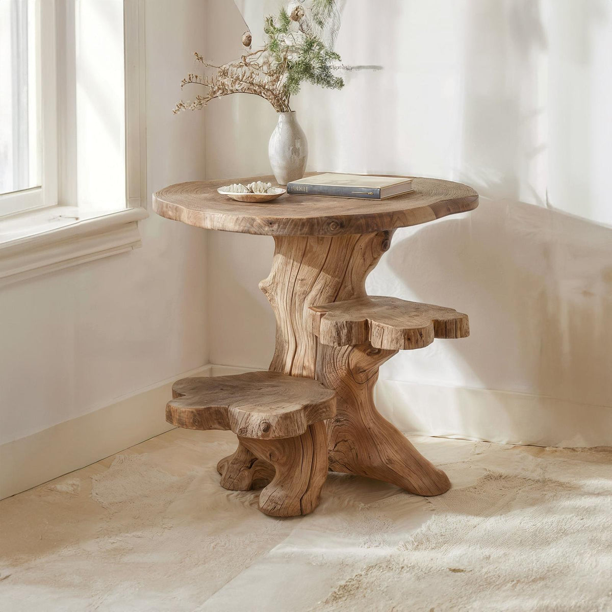 Spry Interior Solid Wood Coffee Table, Rustic Farmhouse Live Edge Central Accent Table Console for Living Room, SILDTCF013