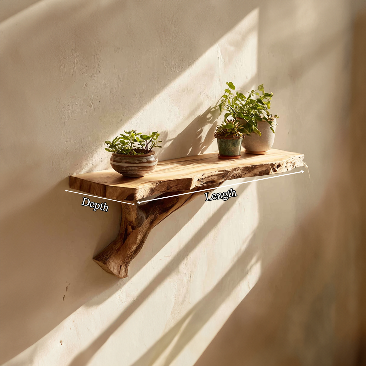 Rustic Floating Shelf, Solid Wood Wall Mounted Floating Shelves, Handcrafted Display Rack for Living Room & Entryway