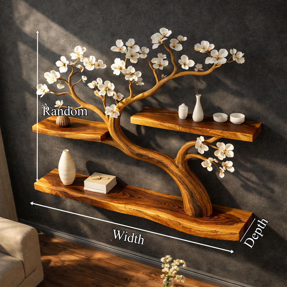 Rustic Tree Shelf Wall Decor Handmade For Entryway