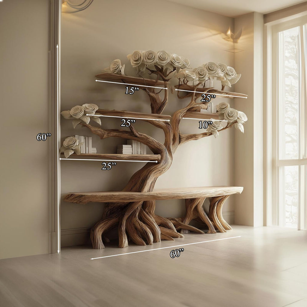 Midcentury Tree Bench Bookshelf Living Room