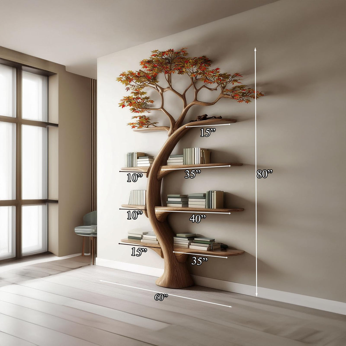 Midcentury Tree Wall Bookcase Study Room