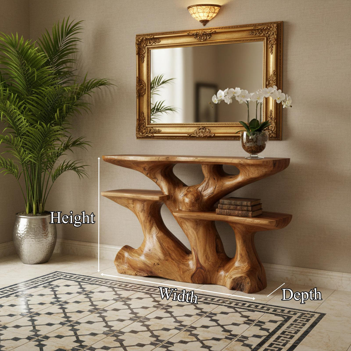 Mid Century Modern Console Table, Sculptural Solid Wood Entryway Foyer Accent Table, Living Room Sofa Display Stand