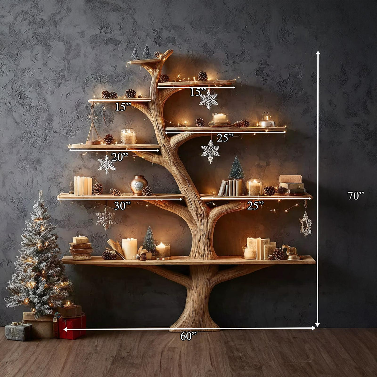 Rustic Tree Bookshelf Holiday Study Bedroom