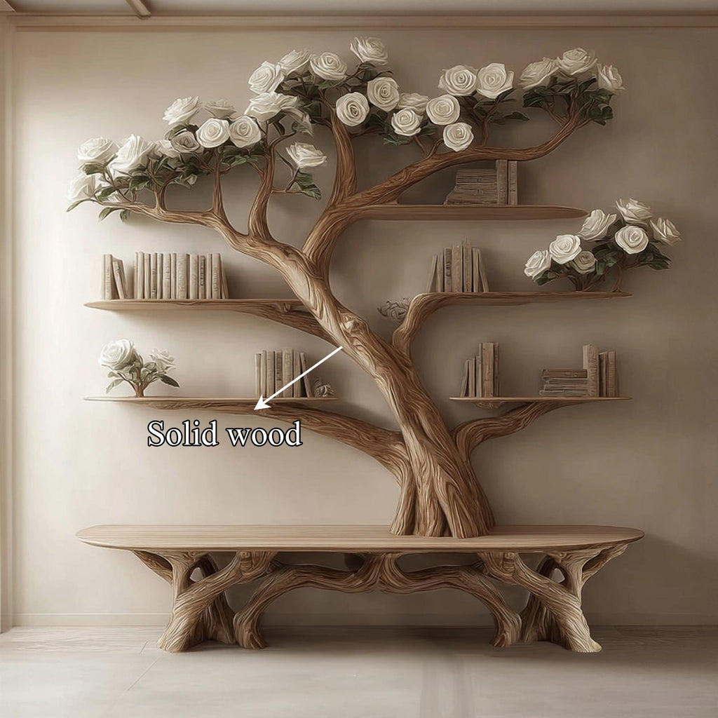 Rustic Tree Bookshelf Bench Living Room