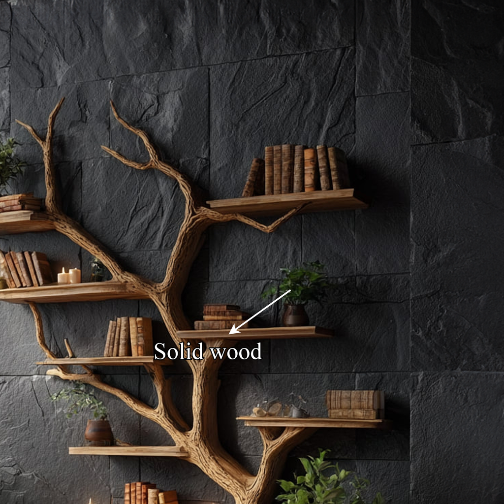 Rustic Tree Wall Shelf, Solid Wood Floating Bookcase & Creative Branch Hanging Organizer for Home Library & Study