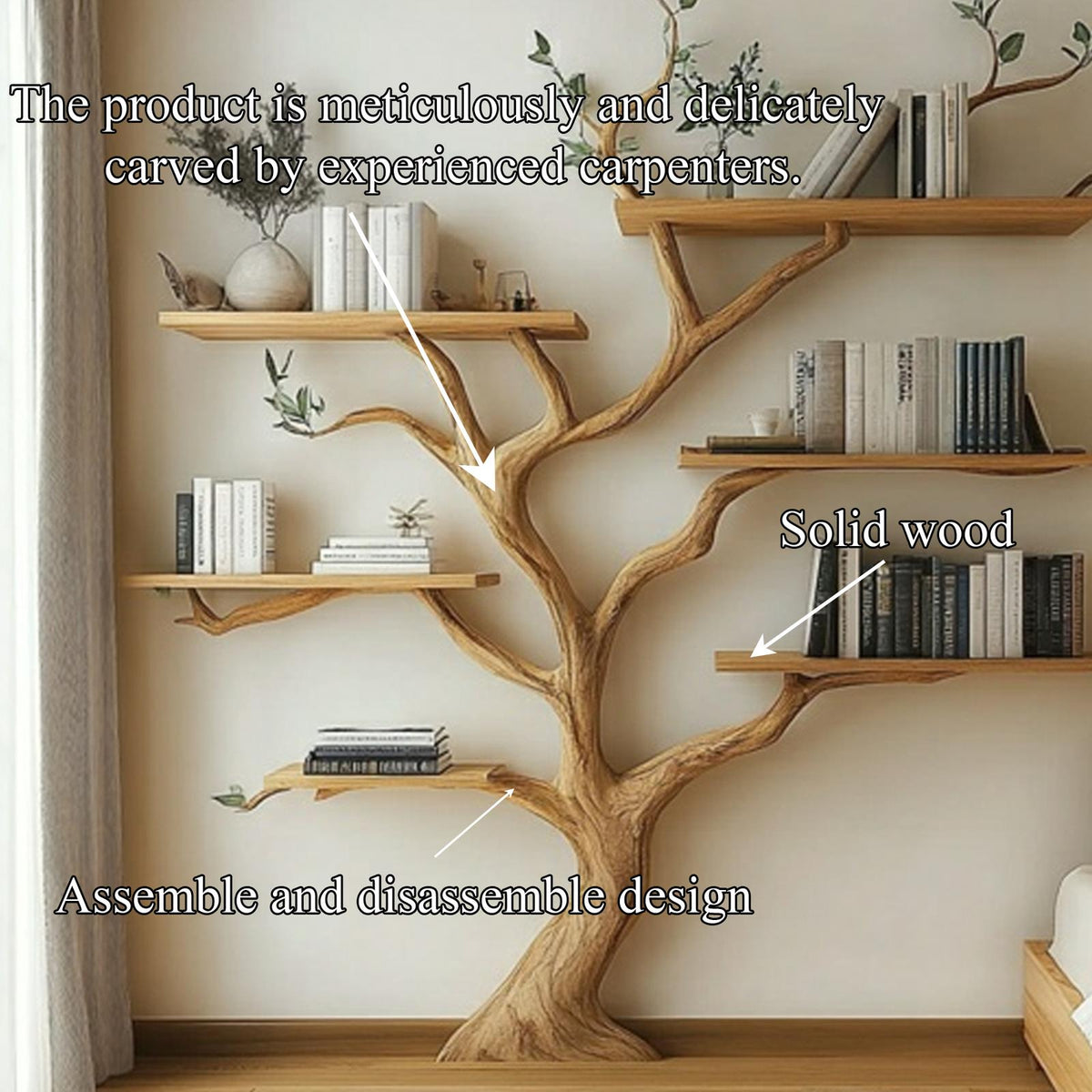 Rustic Nature Inspired Wood Branch Bookshelf, Handcrafted Floating Wall Mounted Bookcase Storage for Bedroom Decor