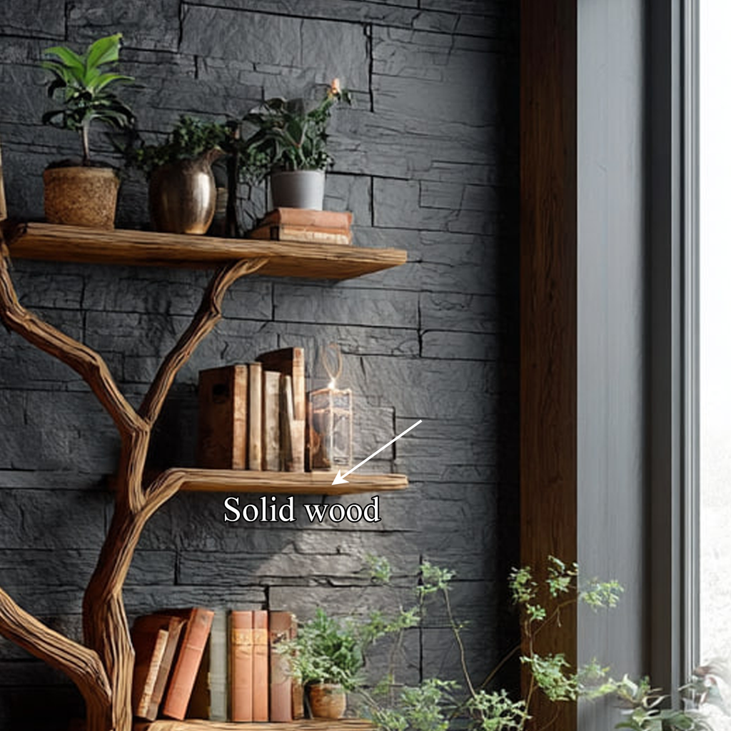 Rustic Tree Bookcase, Solid Wood Wall Mounted Branch Shelf, Creative Floating Bookcase for Kids Reading Nook Decor