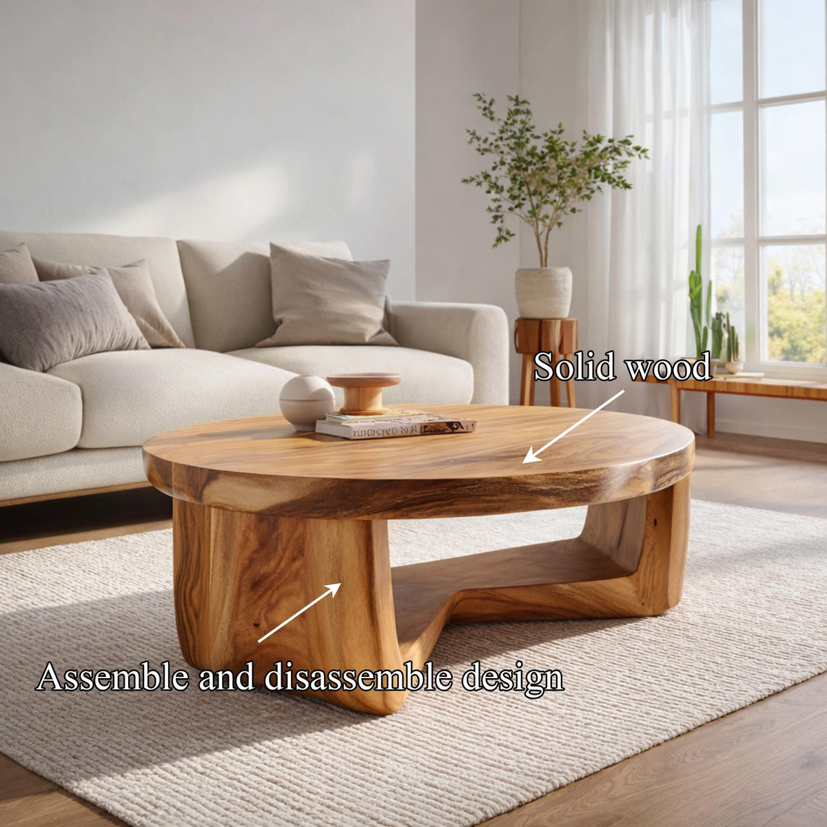 Organic Curve Solid Wood Coffee Table Serene Modern Living Room Interior SINLKICF320