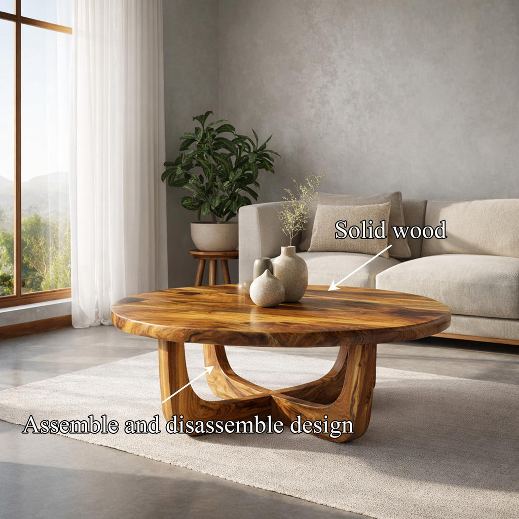 Spry Interior Sculpted Ring Base Solid Wood Coffee Table, Warm Contemporary Center Table for Luxury Living Room Interiors, SINLKICF321