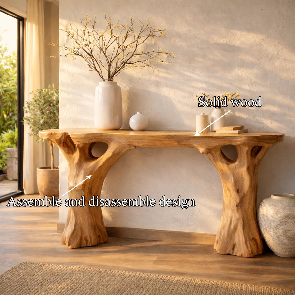 Spry Interior Rustic Modern Wood Console Table, Sculptural Handcrafted Entryway Table Art Furniture for Living Room Hallway, SINLKICS472
