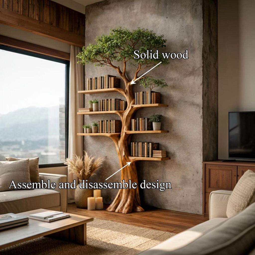 Rustic Artistic Tree Bookshelf, Freestanding Wood Branch Bookcase and Storage Rack for Modern Living Room