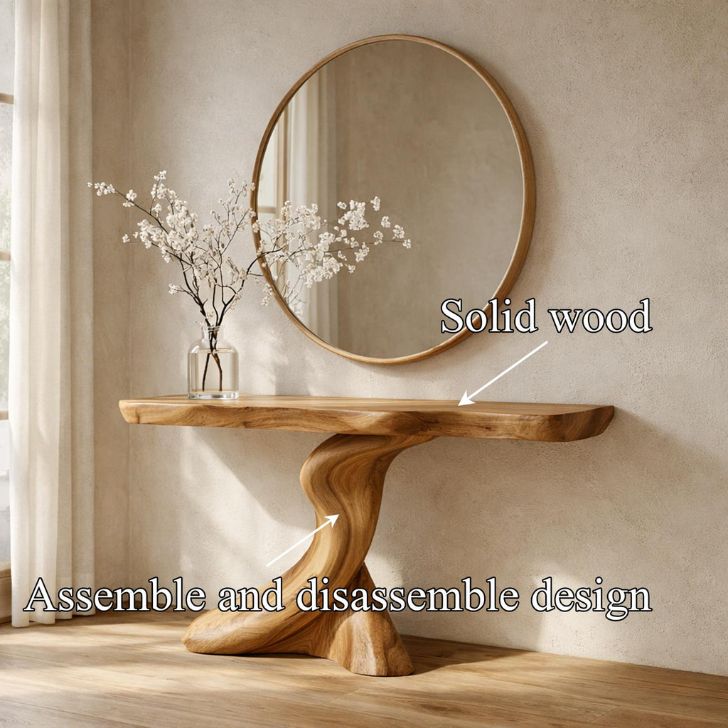 Spry Interior Rustic Sculptural Wood Console Table, Handcrafted Single Pedestal Entryway Accent Table for Living Room Hallway, SINLKICS476
