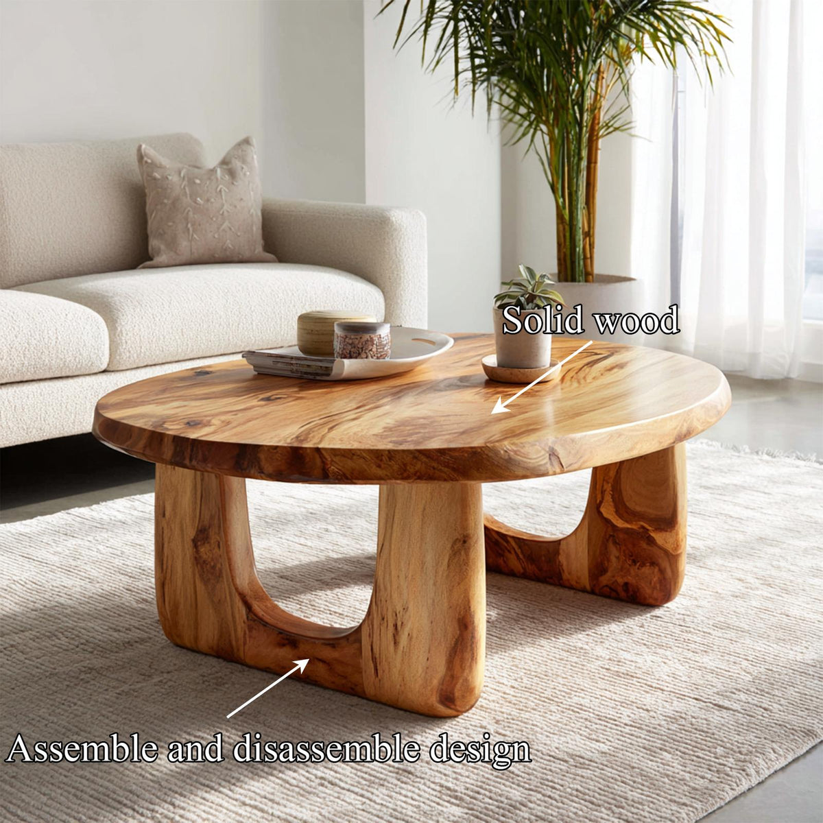 Spry Interior Dual Arch Solid Wood Coffee Table, Soft Organic Accent Center Table for Modern Japandi Living Room Decor, SINLKICF323
