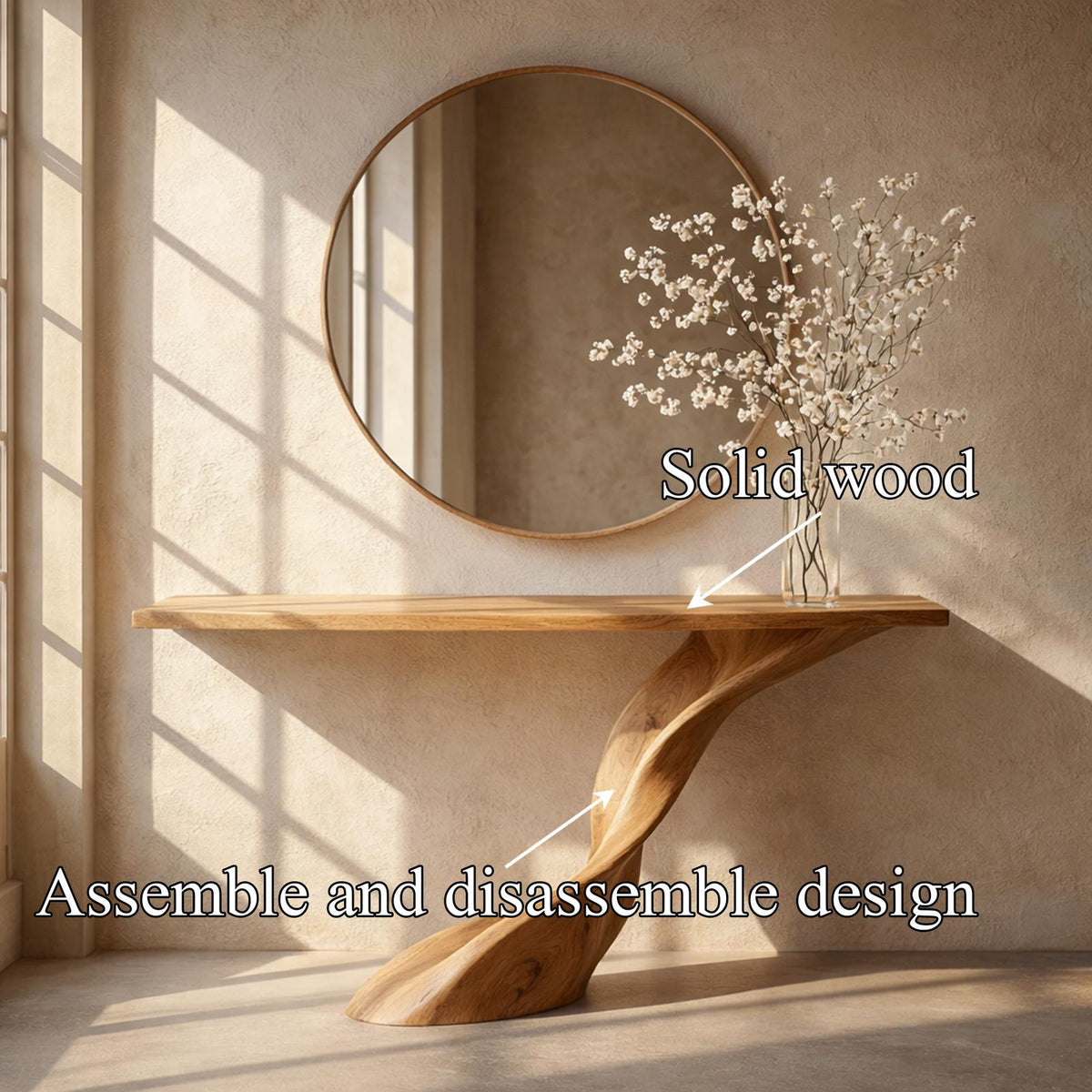 Spry Interior Handmade Solid Wood Console Table, Rustic Entryway Table with Organic Sculptural Design for Hallway Living Room, SINLKICS477