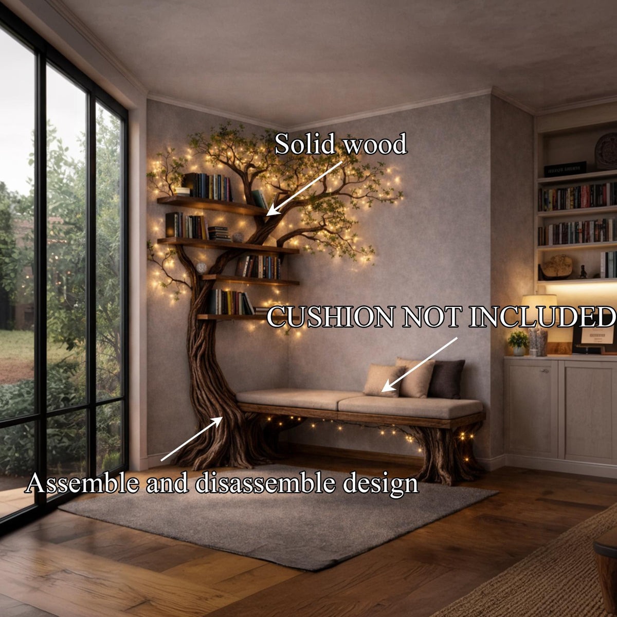 Handcrafted Tree Storage Bench Living Room Interior Architectural Decor
