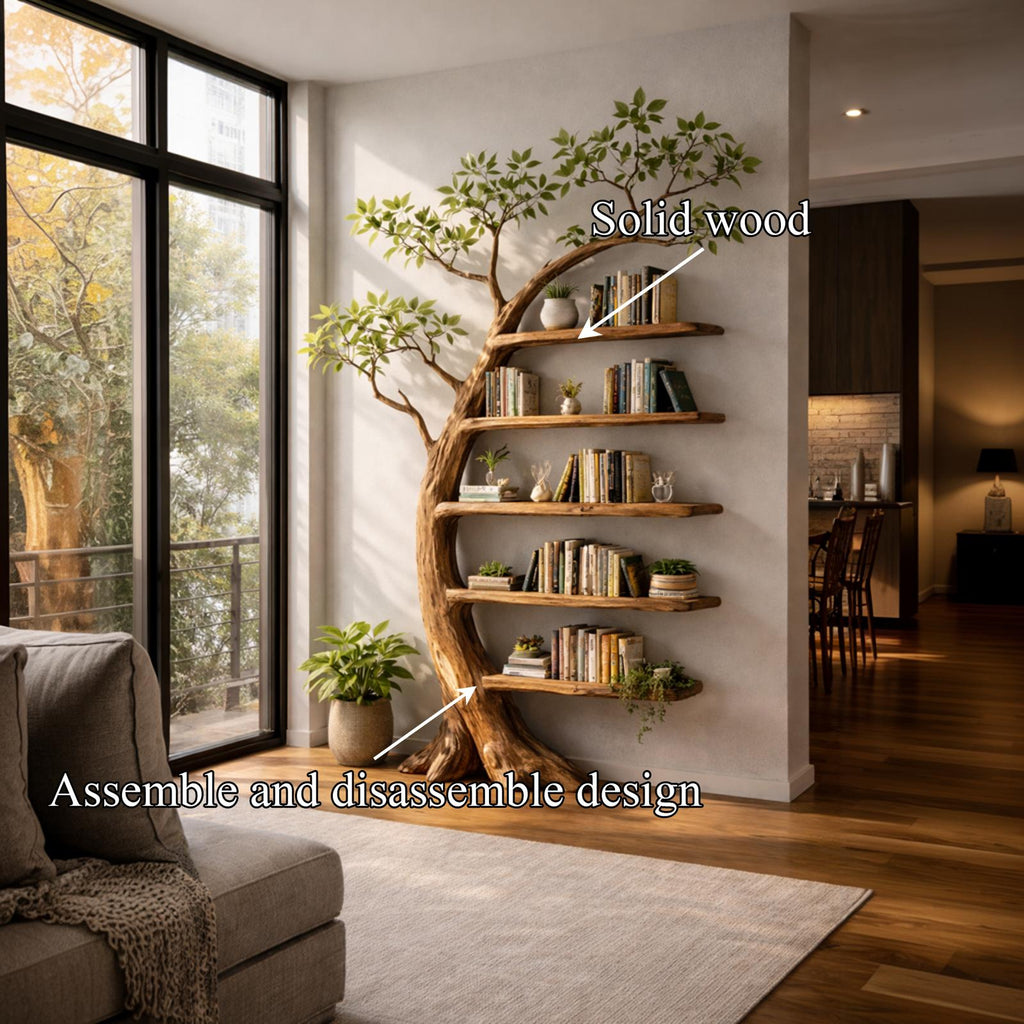 Handcrafted Tree Storage Bookcase Living Room