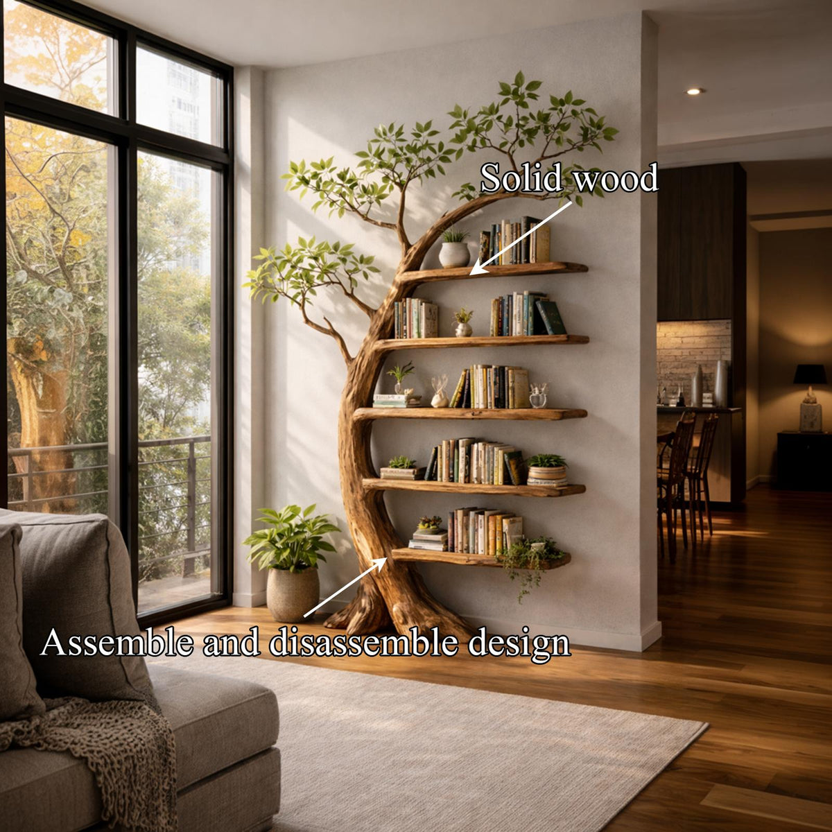 Handcrafted Tree Storage Bookcase Living Room