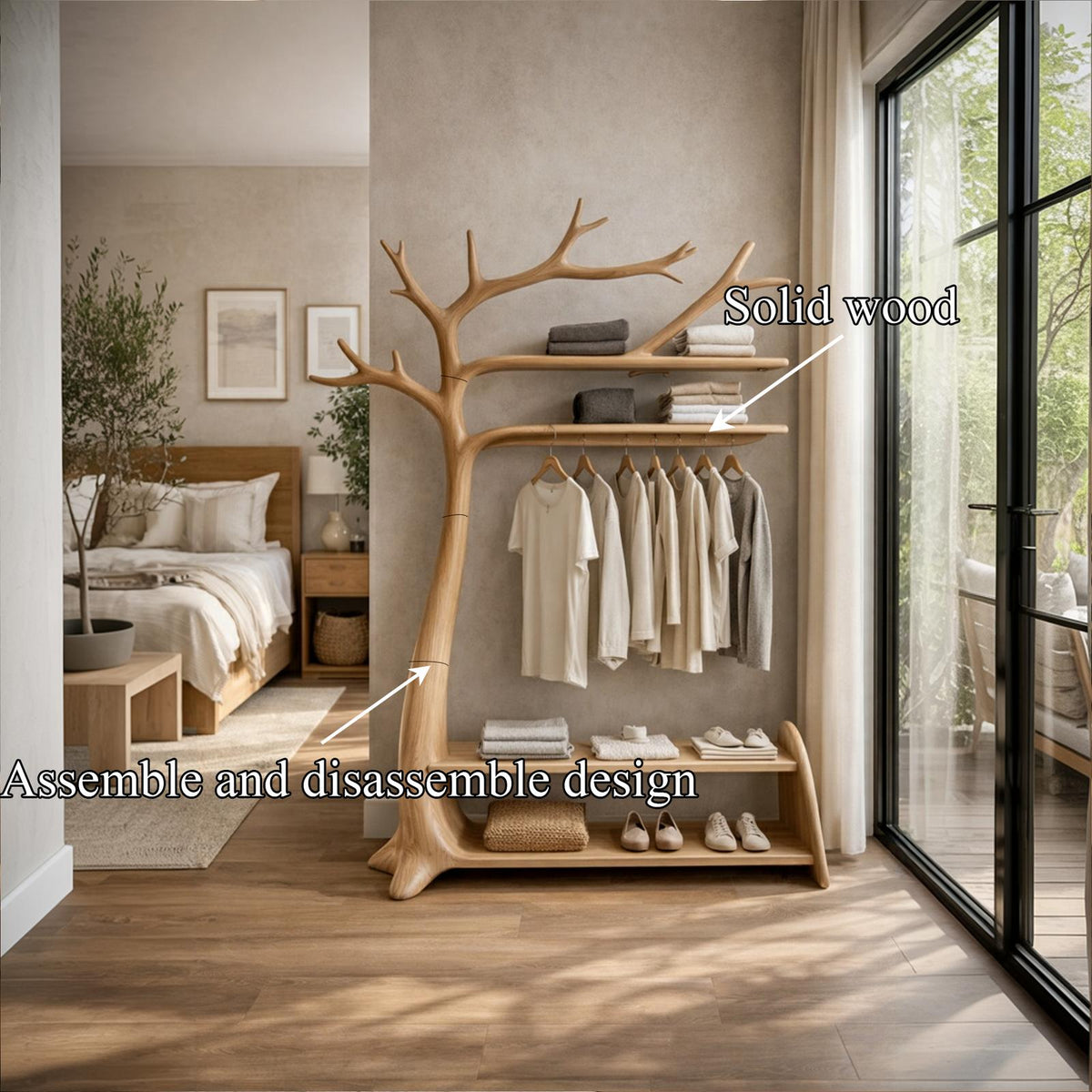 Natural Tree Coat Rack Bedroom Corner