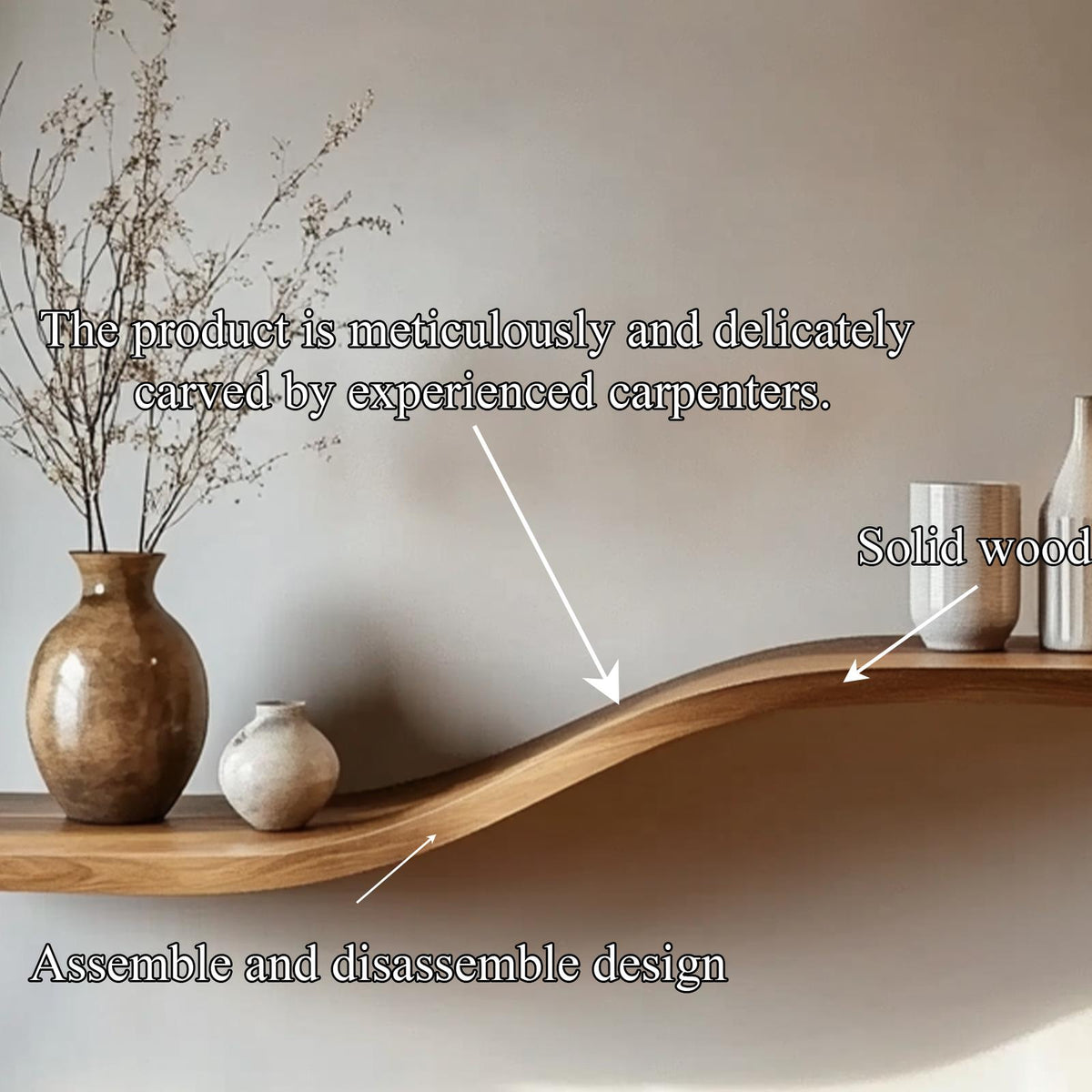 Curved Solid Wood Wall Shelf Minimal Organic Interior Decor