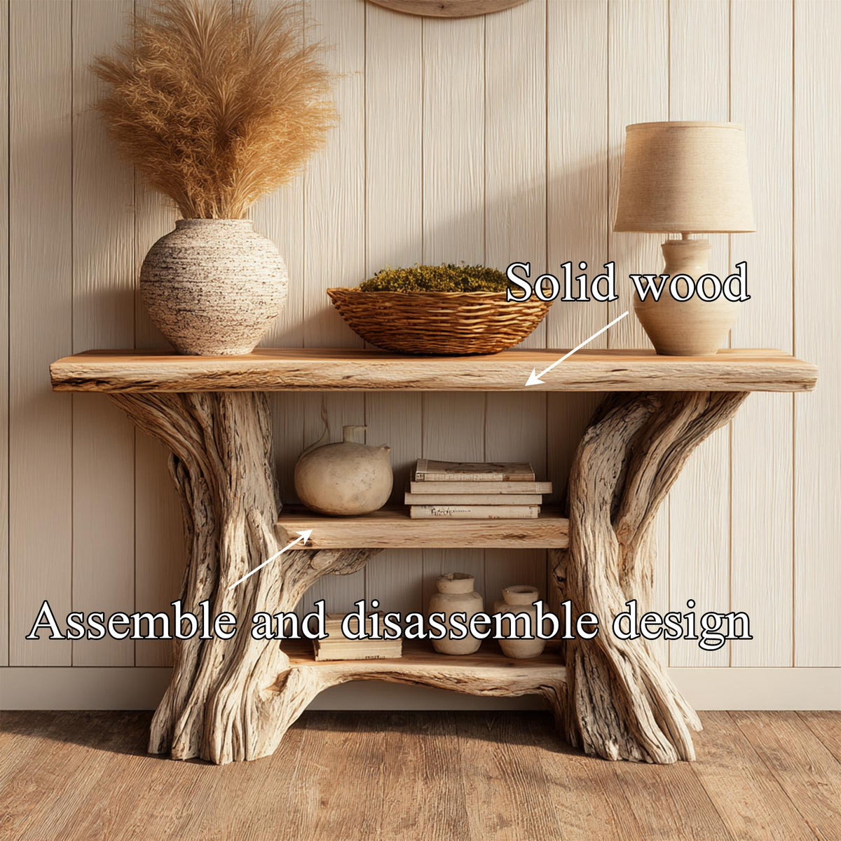 Spry Interior Rustic Branch Console Table, Solid Wood Handcrafted Tree Inspired Base Entryway Table for Hallway Living Room, SINLKICS483