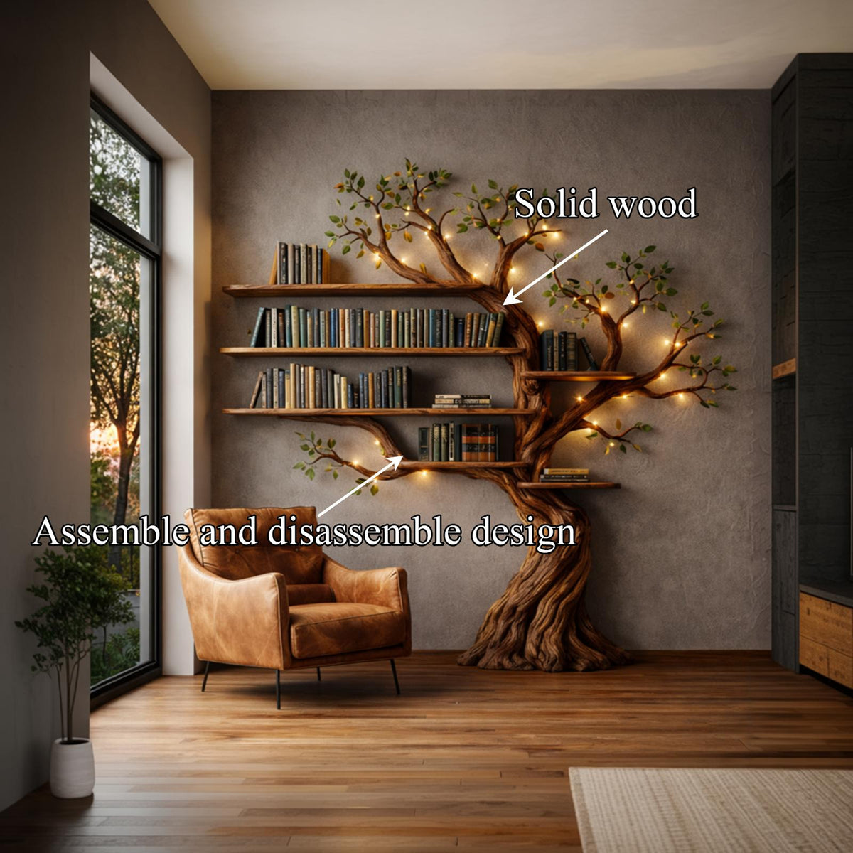 Rustic Farmhouse Tree Bookshelf For Living Room