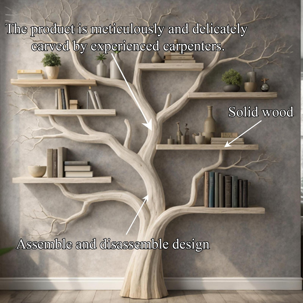 Rustic Wood Tree Bookshelf, Handcrafted Floating Branch Wall Mounted Bookcase for Living Room Bedroom Storage
