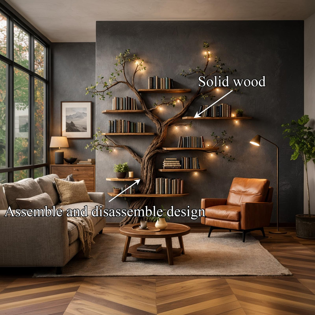 Rustic Sculptural Tree Bookshelf Handcrafted For Living Room