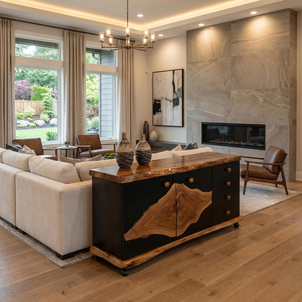 Rustic Live Edge Storage Cabinet Solid Wood Natural Slab Top Design Living Room And Entryway