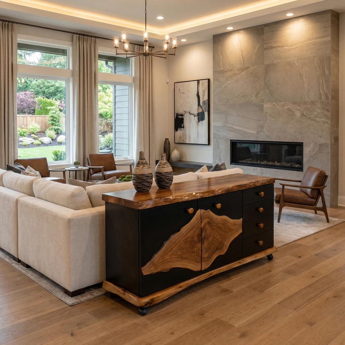 Rustic Live Edge Storage Cabinet Solid Wood Natural Slab Top Design Living Room And Entryway