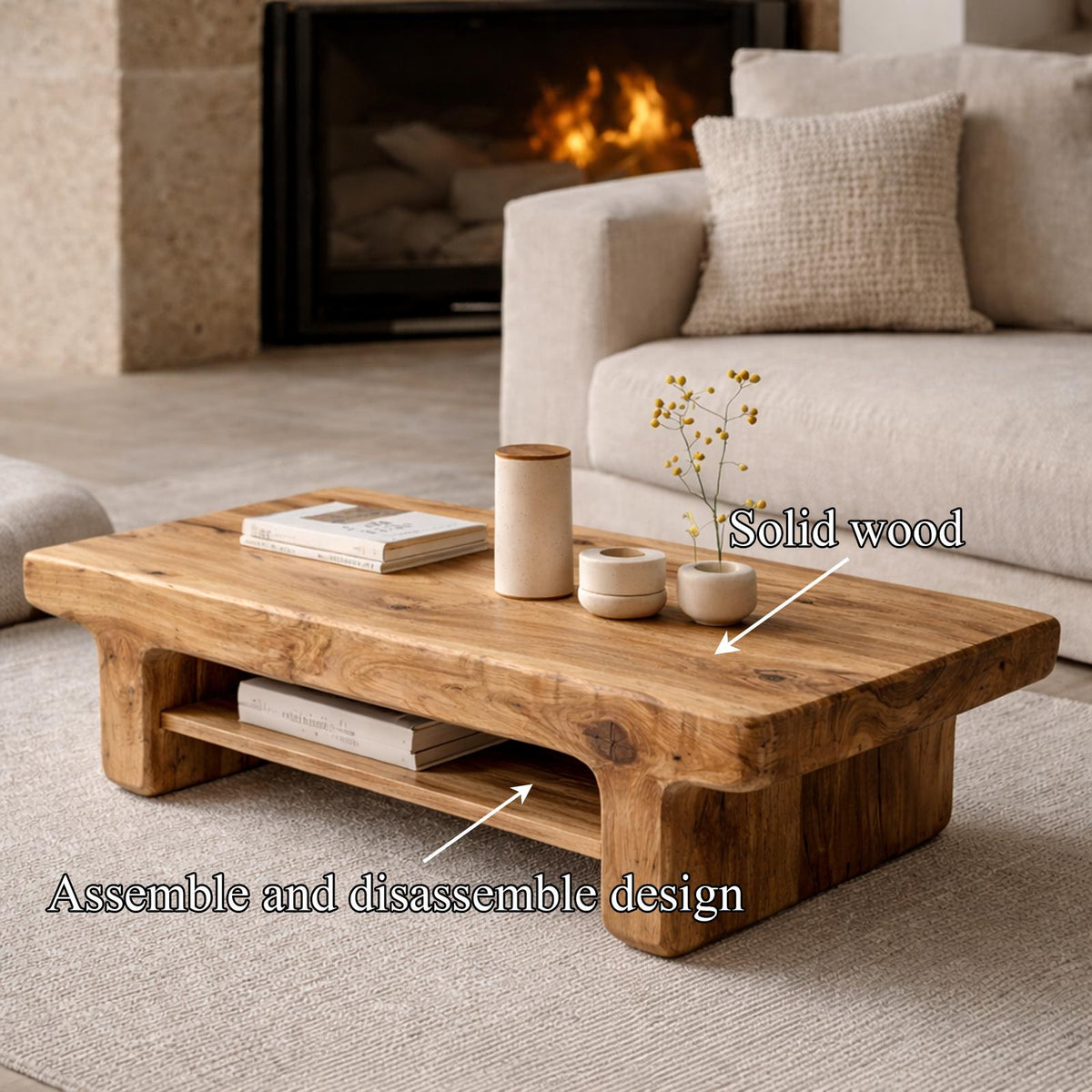 Spry Interior Minimal Solid Wood Coffee Table, Grounded Modern Low-Profile Center Table for Japanese Living Room Decor, SINLKICF313