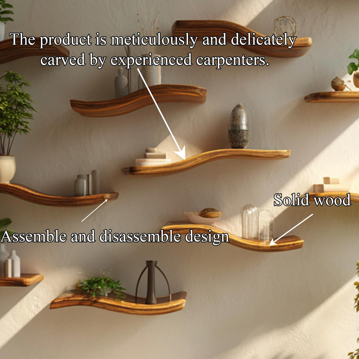 Modular Curved Solid Wood Wall Shelves Organic Display Interior Decor