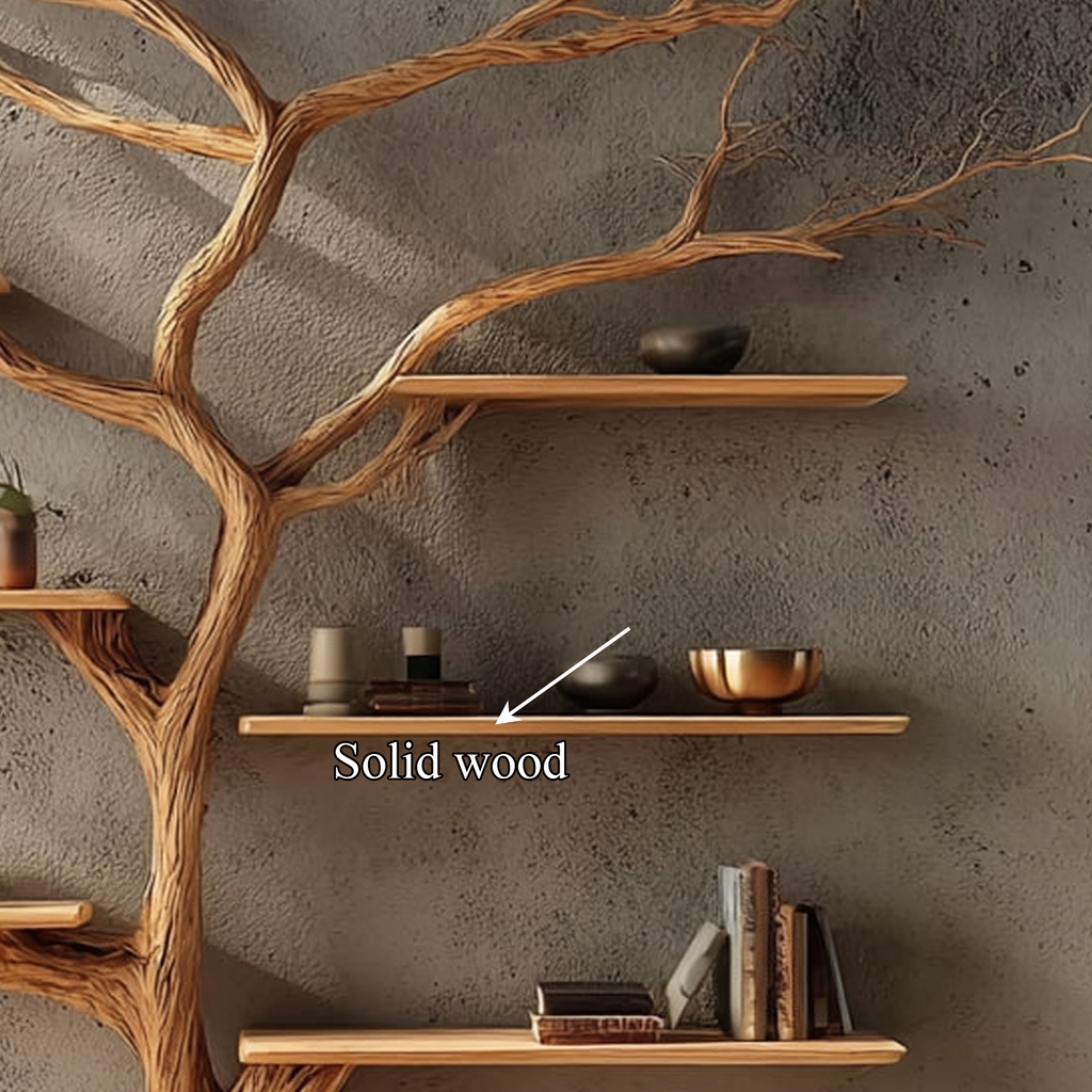 Rustic Tree Bookshelf, Solid Wood Wall Mounted Bookcase & Creative Floating Branch Display Shelf for Bedroom & Study
