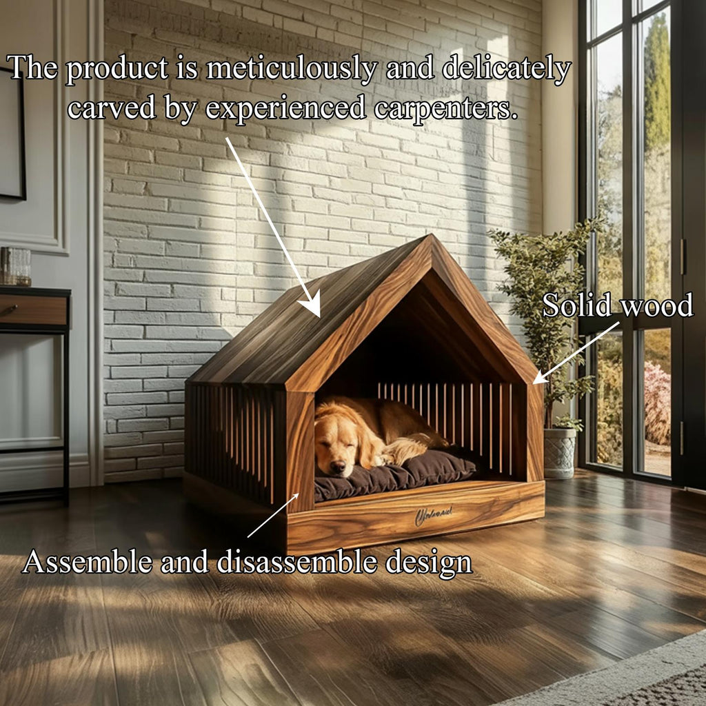 Rustic Wooden Dog House Indoor Pet Bed