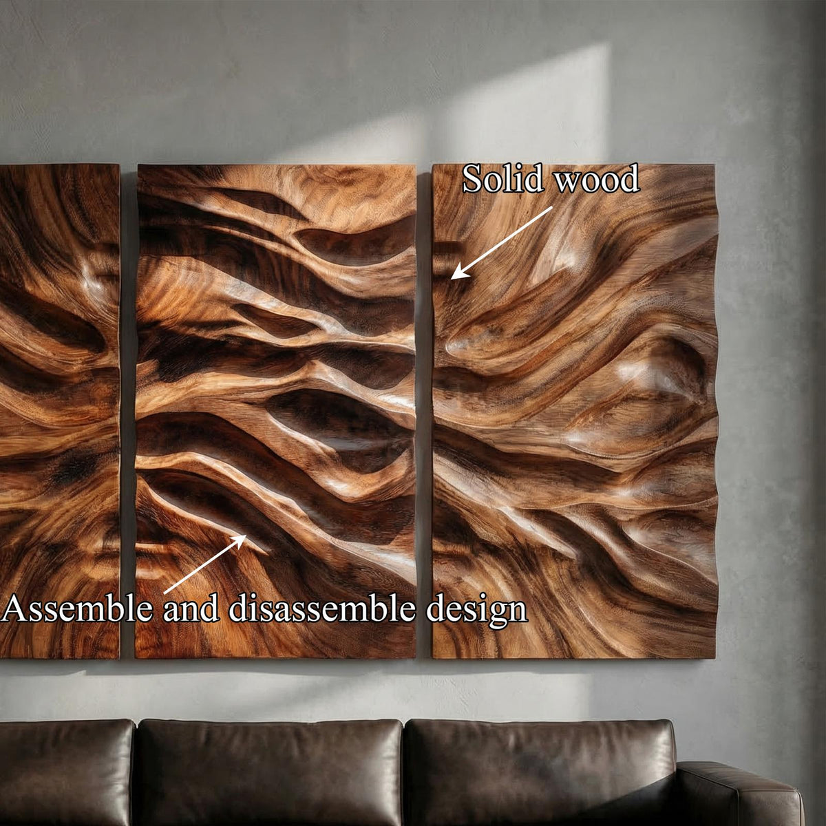 Modern Carved Wall Art, Handcrafted Textured Wooden Panel Hanging Decor for Living Room & Bedroom
