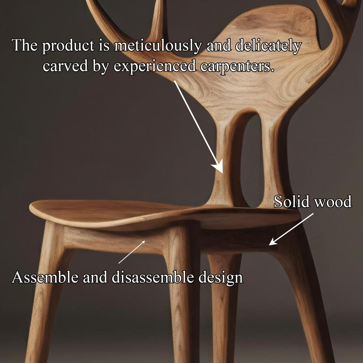 Spry Interior Rustic Sculptural Wooden Chair, Handcrafted Accent Armchair & Dining Room Modern Art Furniture Piece, SINLKIWC036
