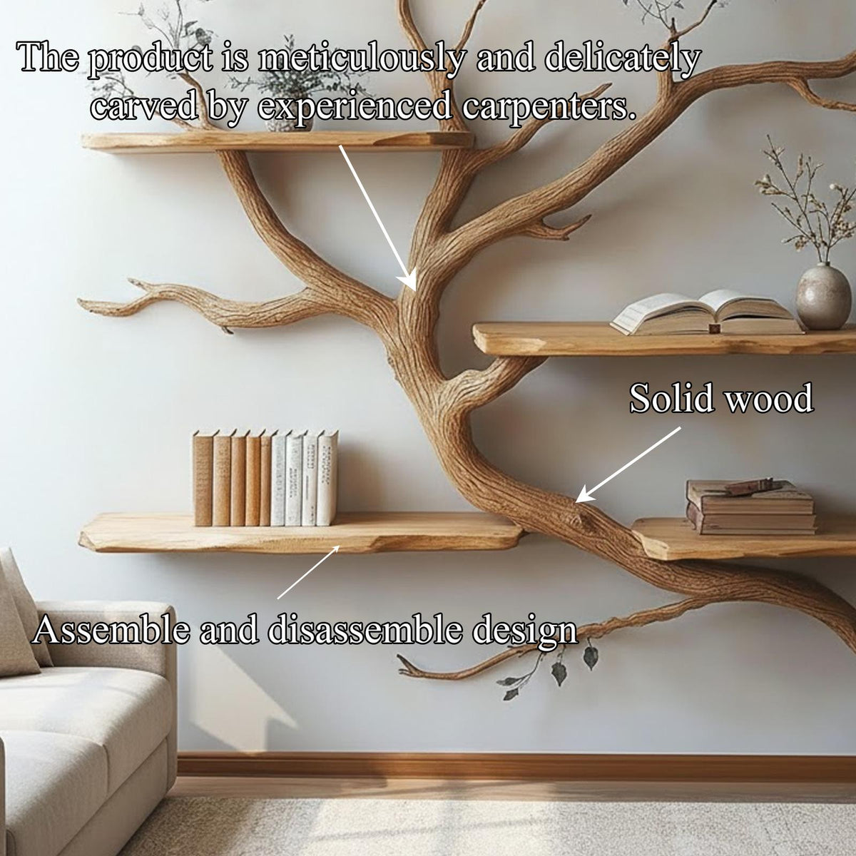 Artistic Wall Display Shelf, Creative Branch Shaped Floating Wood Bookshelf for Studio, Bedroom & Living Room Decor