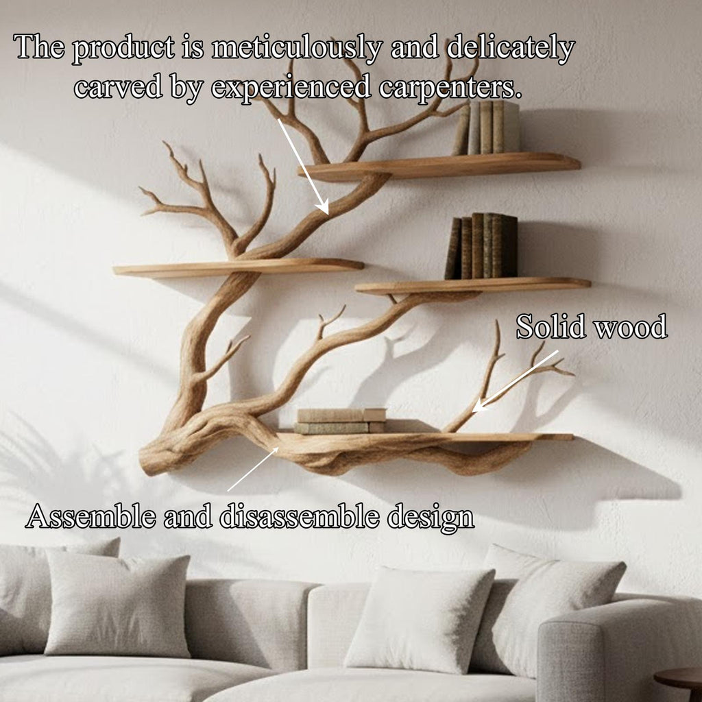 Nature Inspired Floating Wall Shelf, Handcrafted Tree Branch Wooden Bookshelf for Reading Room, Bedroom & Study