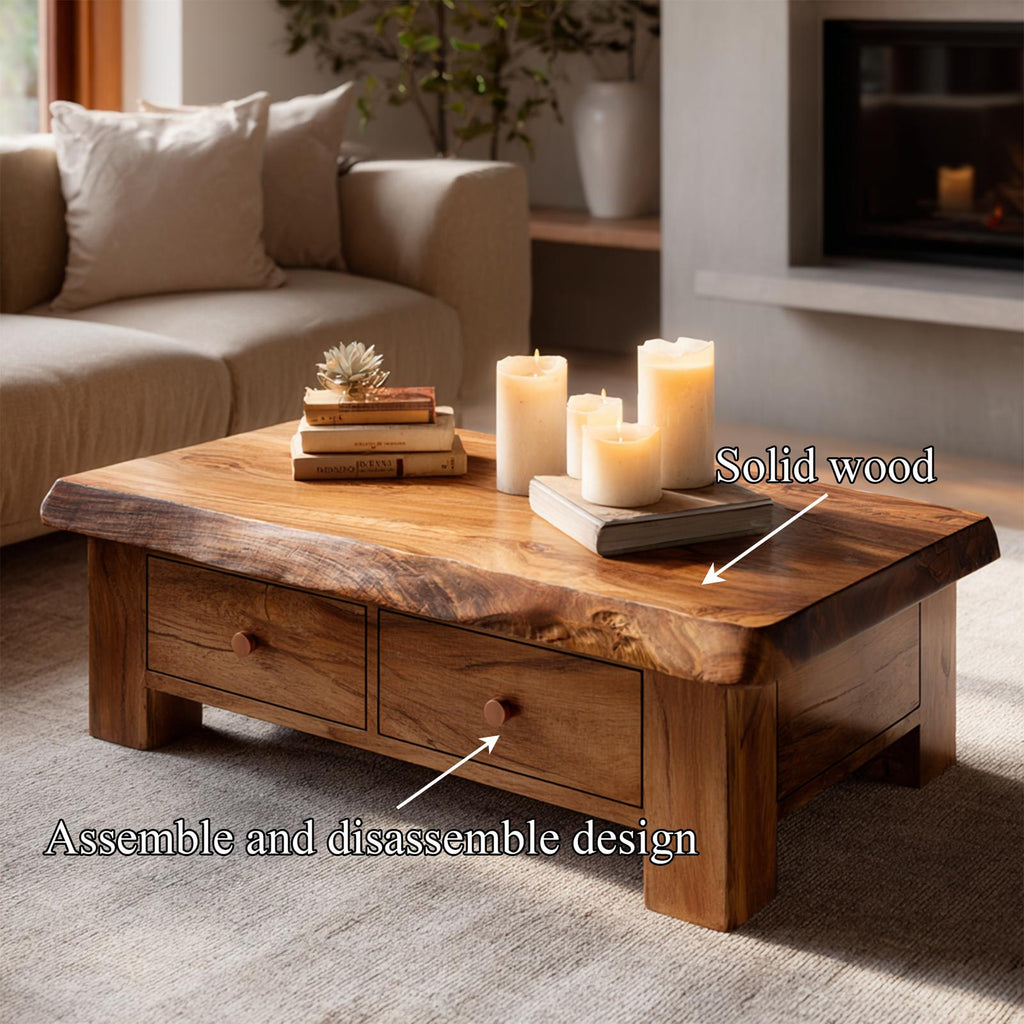 Classic Drawer Solid Wood Coffee Table Warm Modern Living Room Interior SINLKICF315