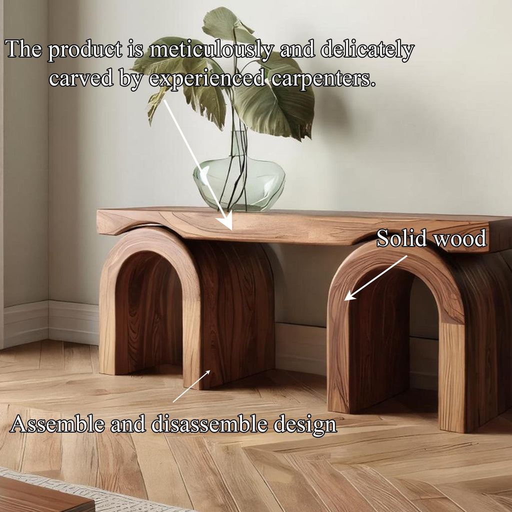 Mid Century Natural Wood Console Table, Organic Minimalist Living Room & Foyer Entryway Accent Table, Model