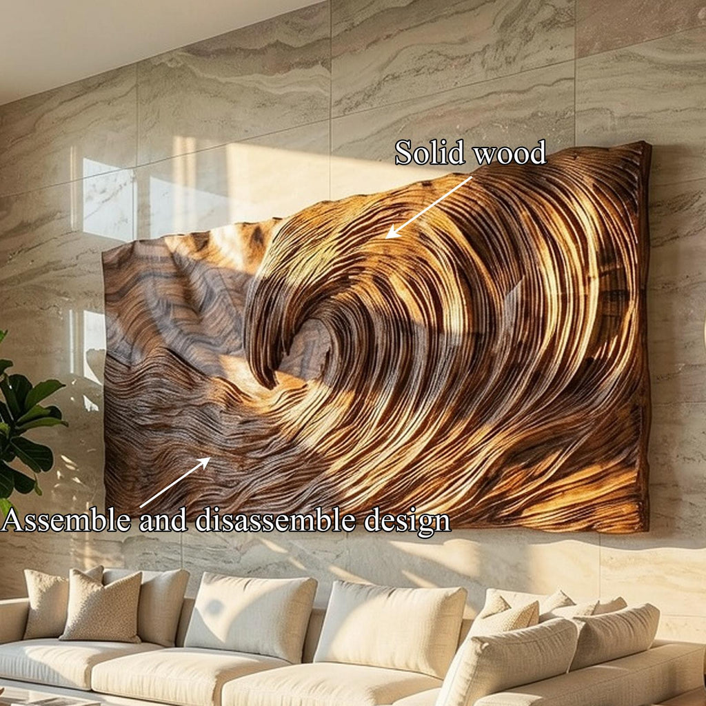 Modern Wood Sculpture Wall Decor, Handcrafted Abstract Wooden Hanging Art for Living Room