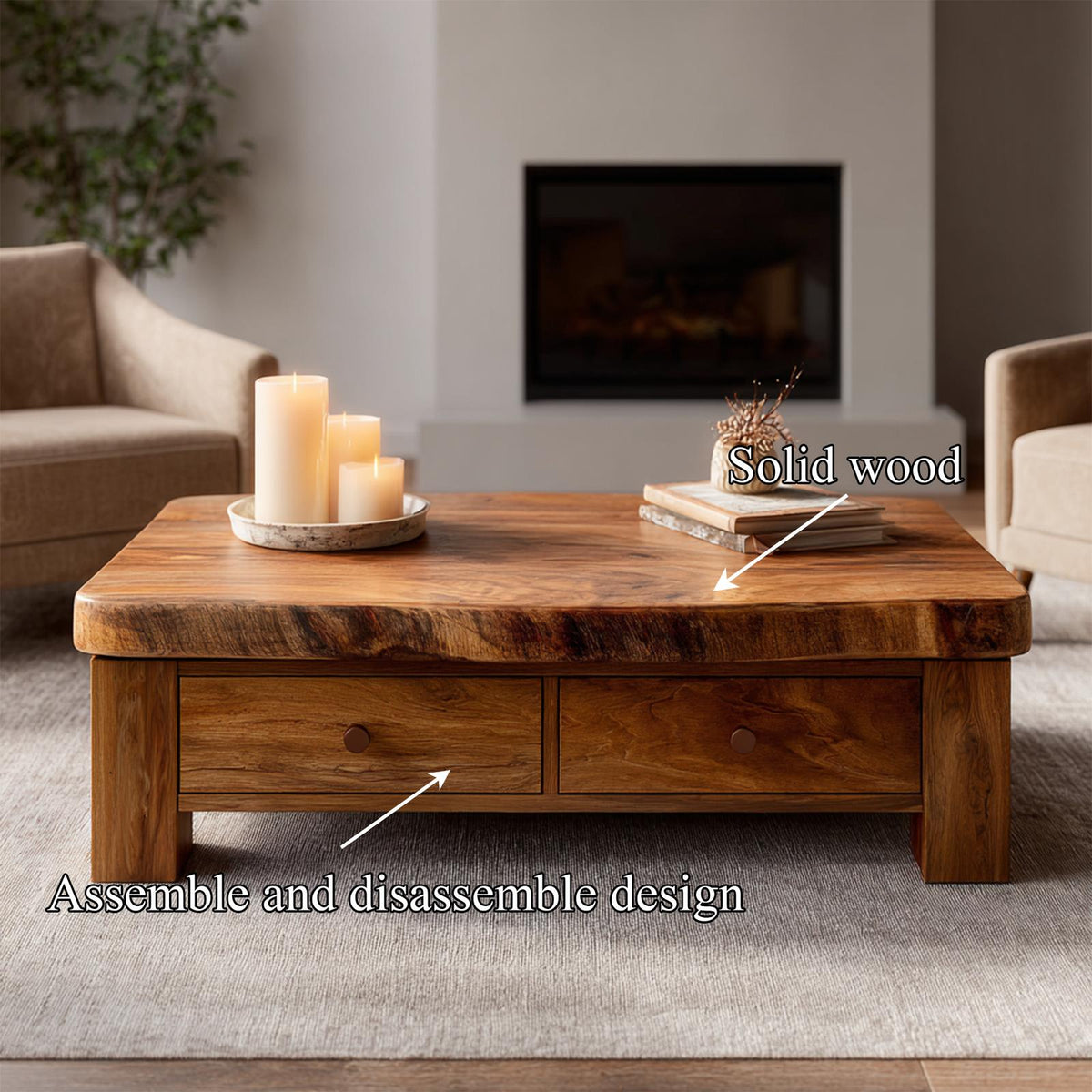 Spry Interior Heirloom Style Solid Wood Coffee Table, Balanced Mid-Century Modern Center Table for Elegant Living Room, SINLKICF316