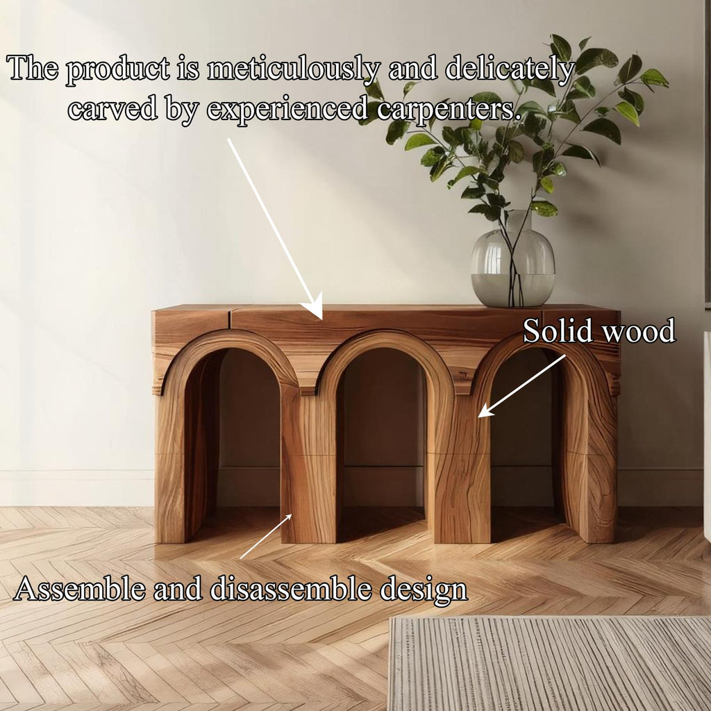 Mid Century Modern Solid Wood Console Table, Compact Entryway Desk & Studio Apartment Living Room Furniture