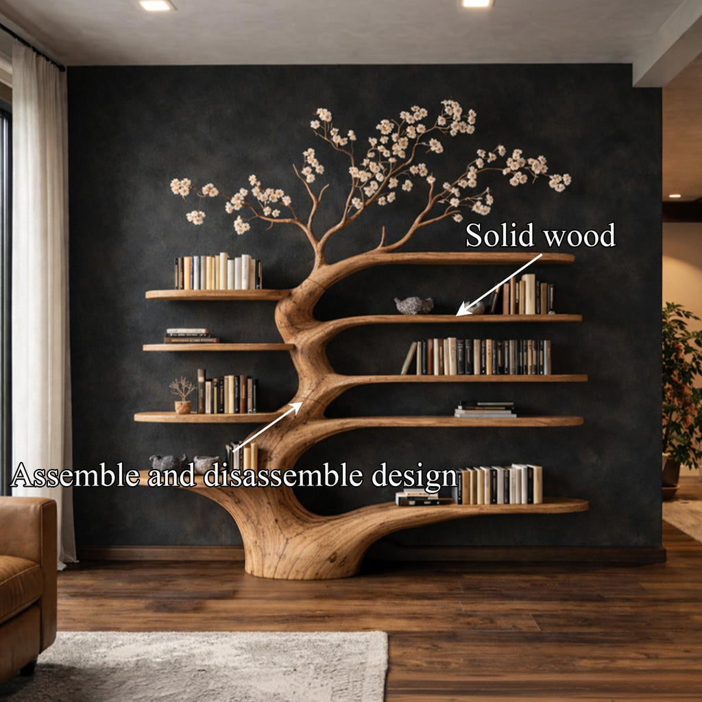 Rustic Tree Bookshelf Living Room Interior