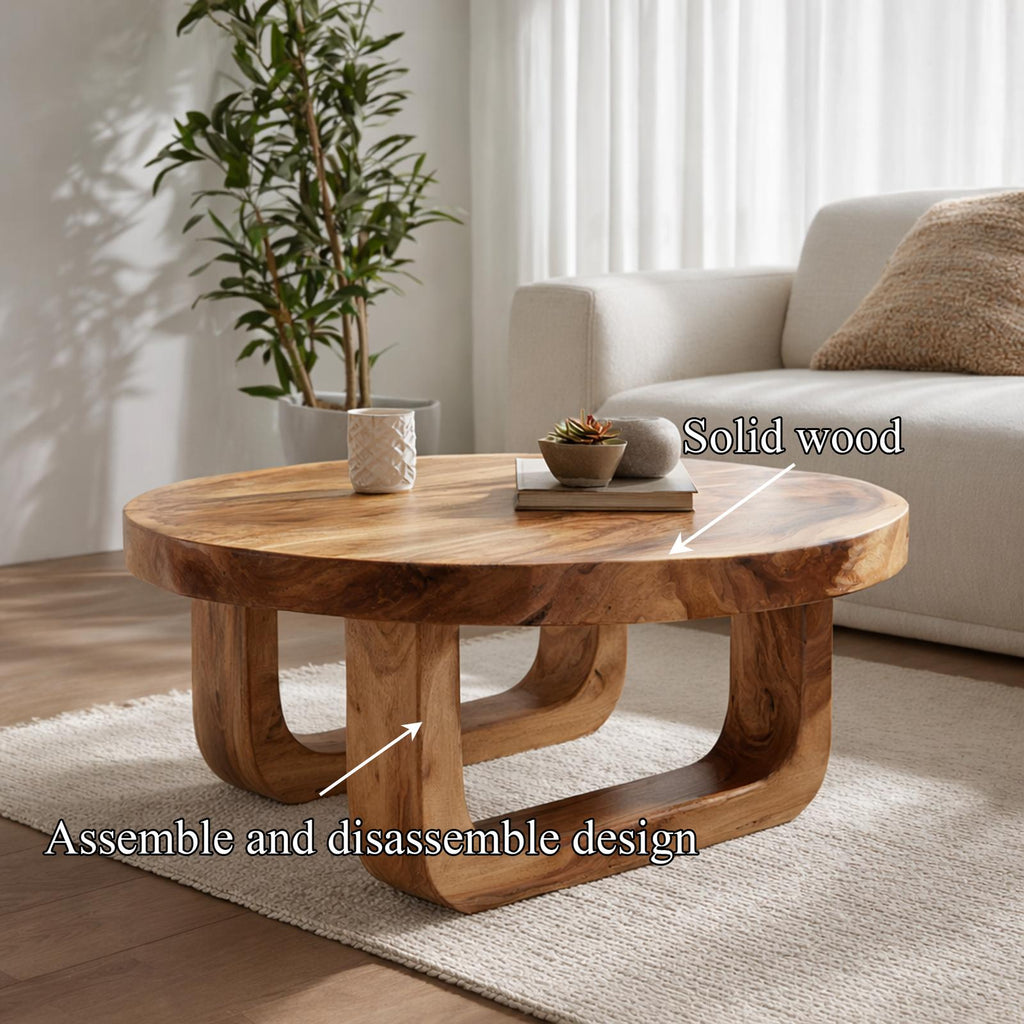 Spry Interior Rounded Base Solid Wood Coffee Table, Soft Minimalist Center Table for Cozy Modern Living Room Interior, SINLKICF318