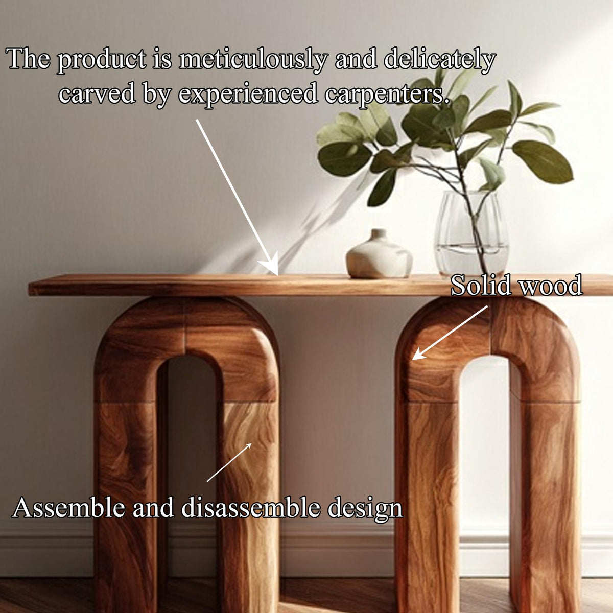 Mid Century Organic Modern Wood Console Table, Natural Edge Entryway & Hallway Accent Credenza Table, Model