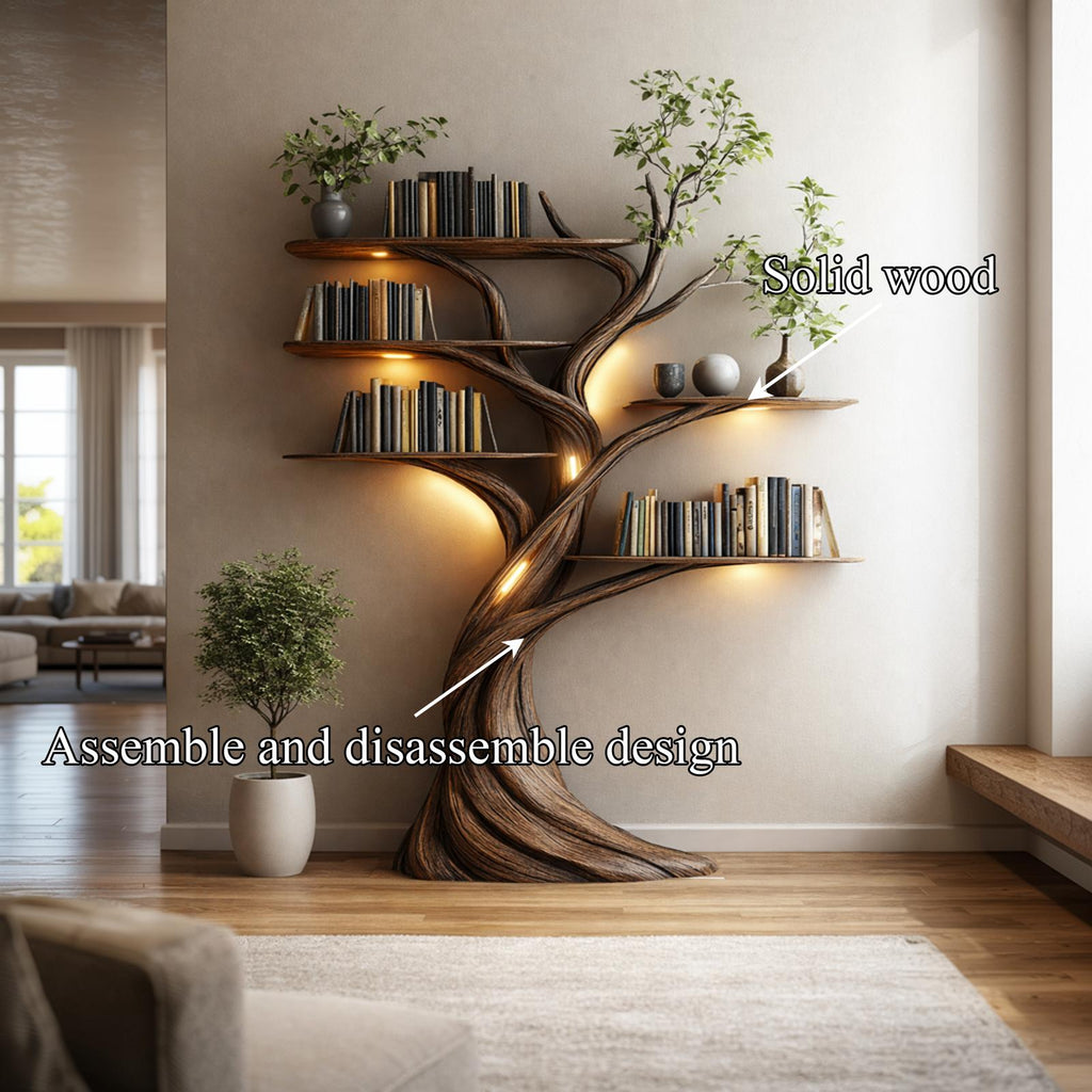 Rustic Tree Bookshelf Contemporary Living Room