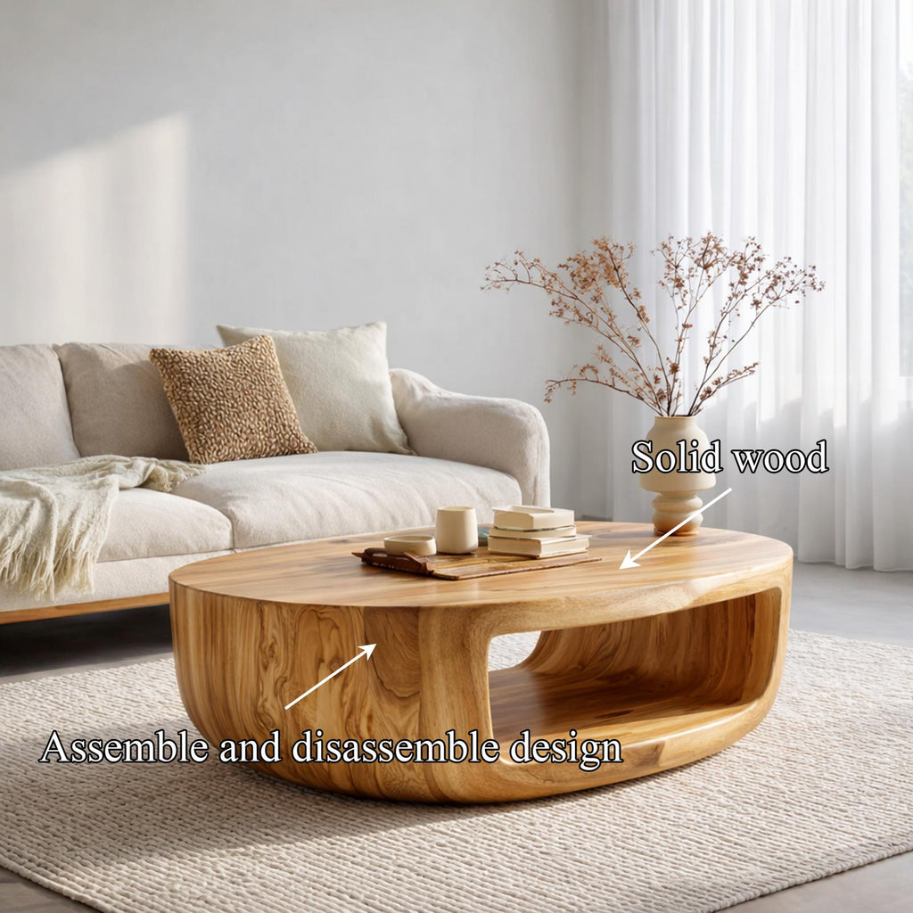 Curved Shell Solid Wood Coffee Table Calm Contemporary Living Room Interior SINLKICF319