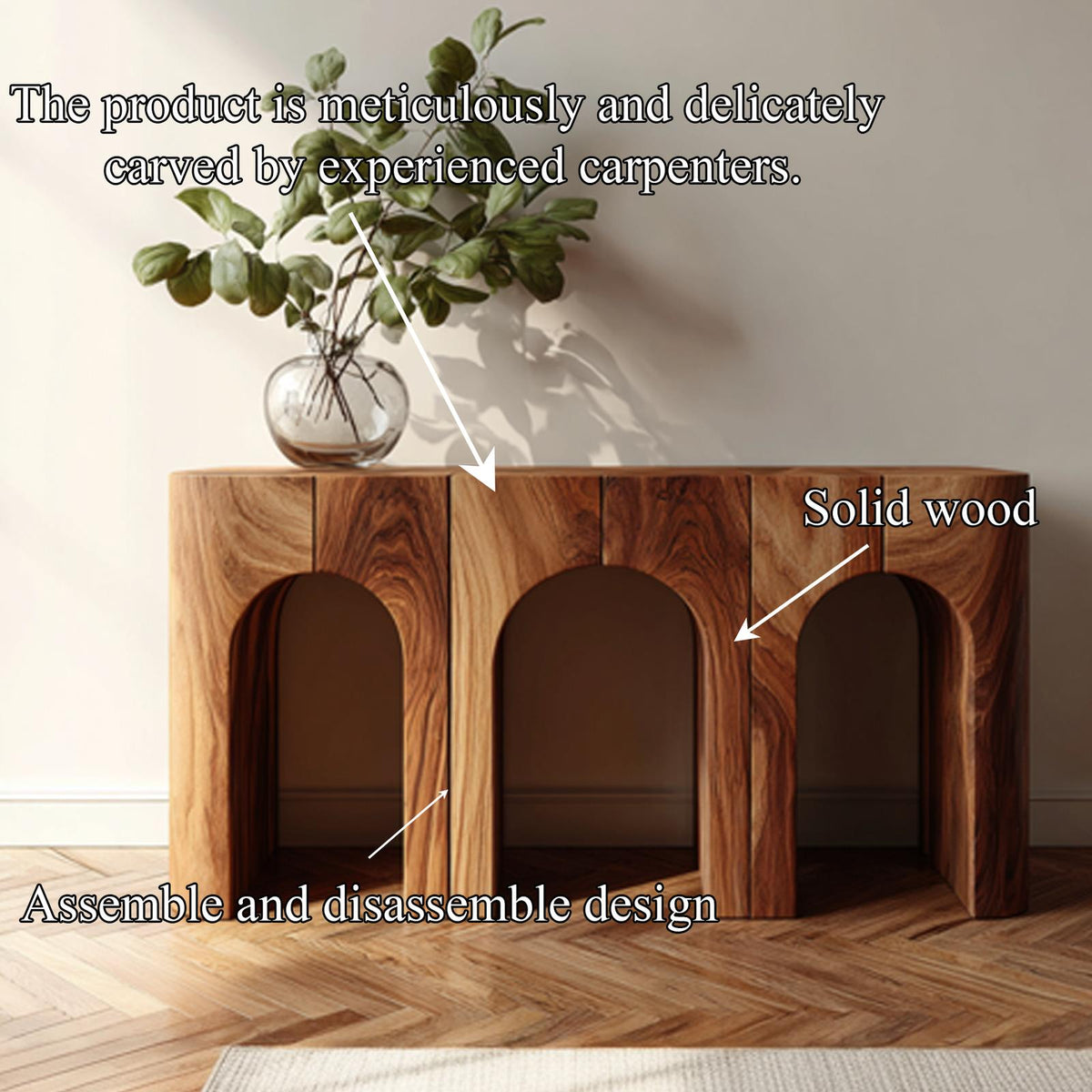 Mid Century Wooden Arch Console Table, Modern Curved Entryway Accent & Living Room Sofa Table, Model