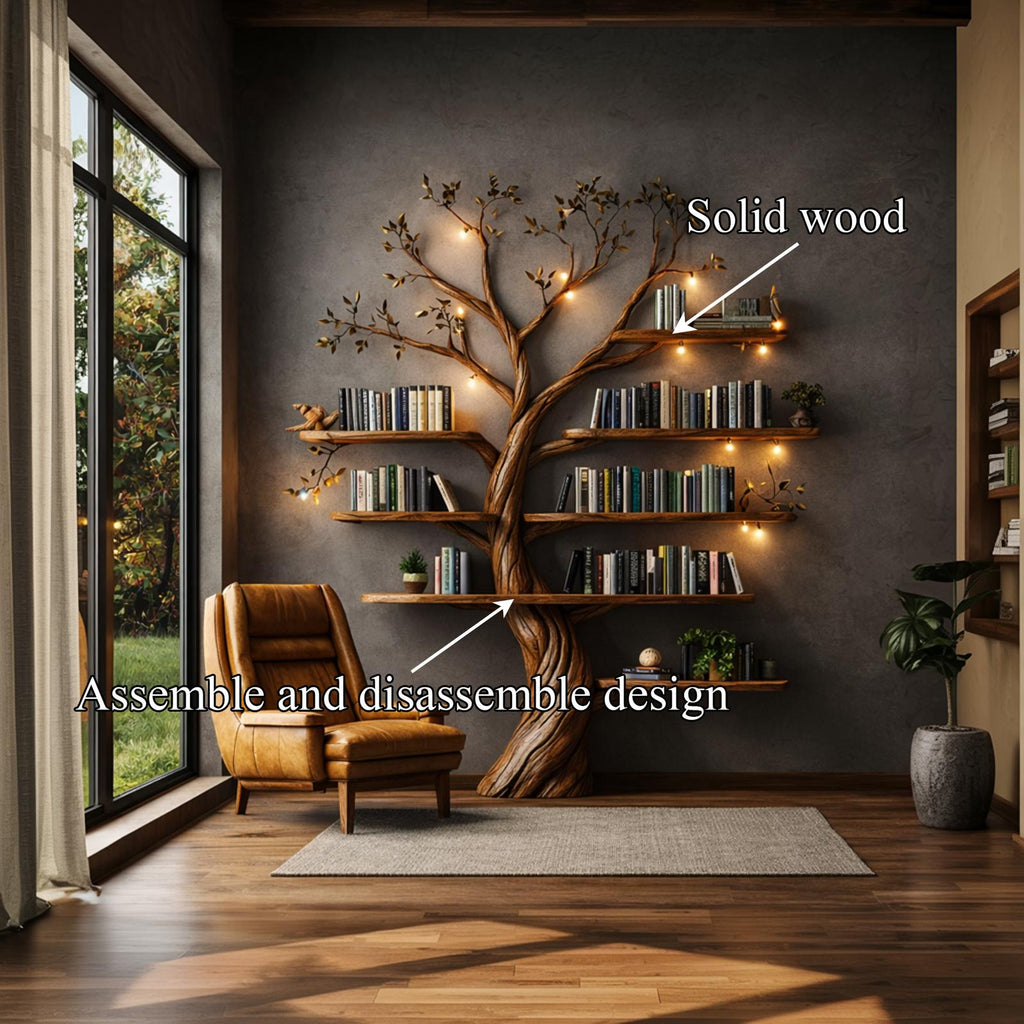 Rustic Nature-Inspired Tree Display Bookcase, Freestanding Wood Branch Organizer Shelf for Living Room Decor