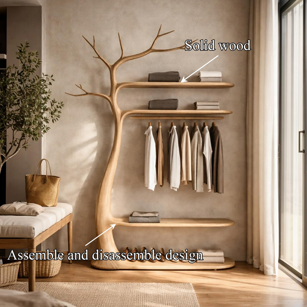 Midcentury Wooden Tree Coat Rack Living Room